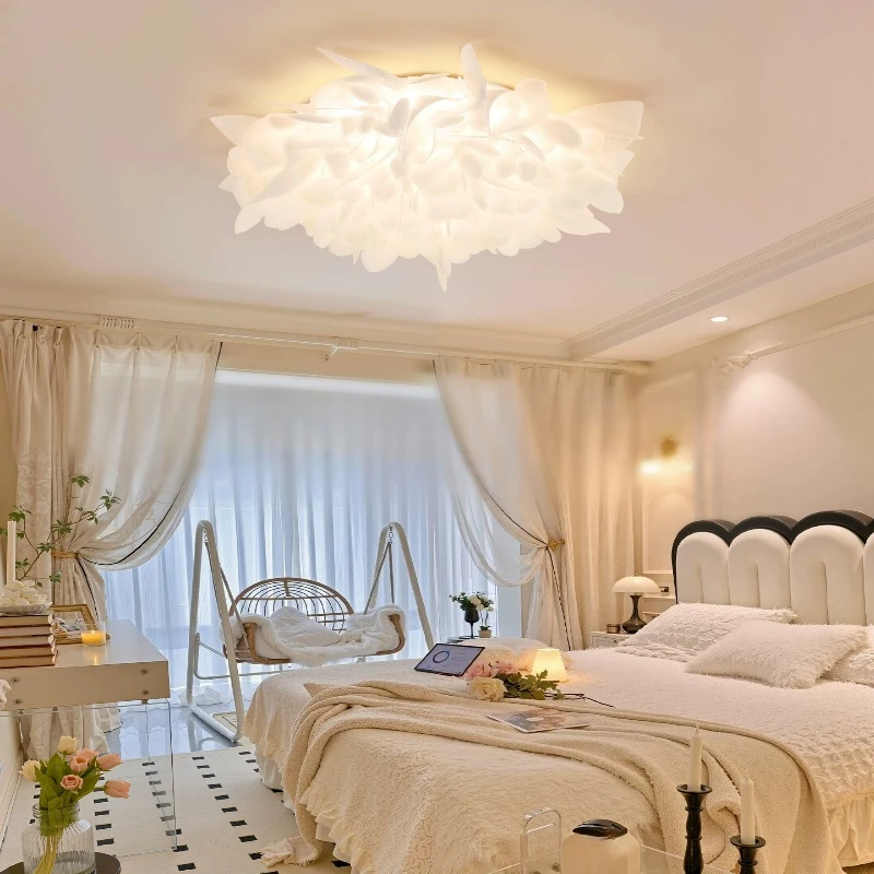 Feather master bedroom ceiling light simple cream wind living room 2026 new feather chandelier