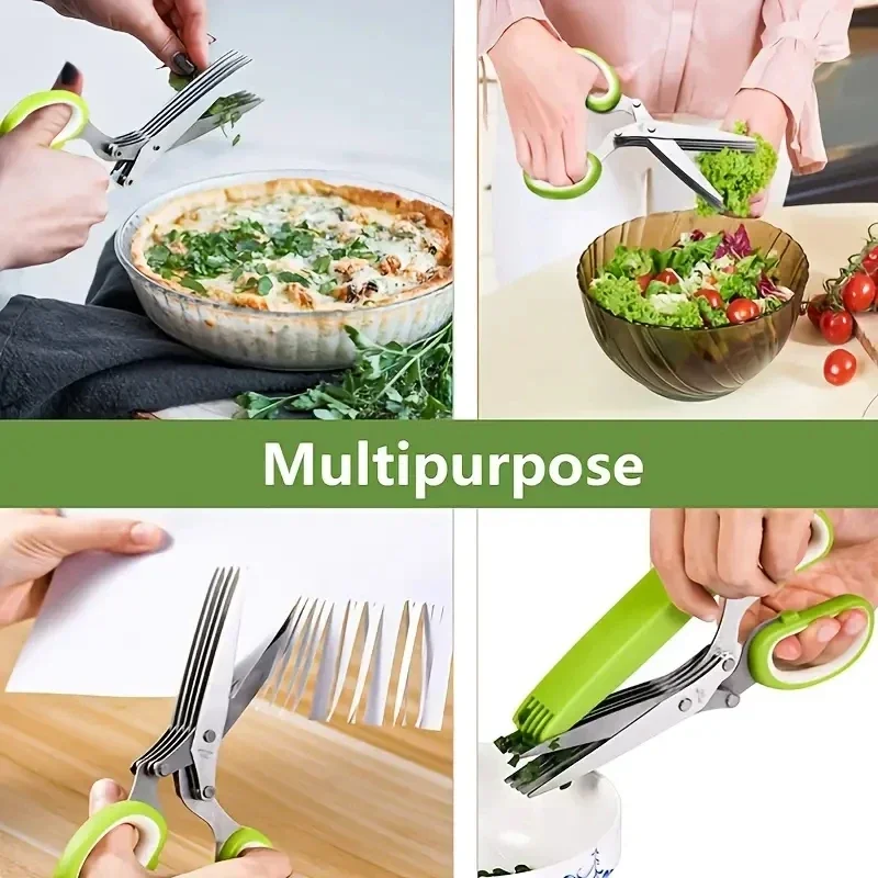 Stainless Steel Onion Scissors 5 Blade Kitchen Herb Shears Herb Cutter For Chopping Basil Chive Parsley Kitchen Multifunctional