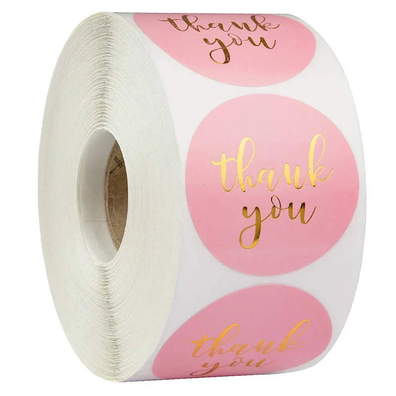 3 styles 500pcs gold foil thank you sticker scrapbooking for envelope seal labels stickers pink white black stationery sticker image 3