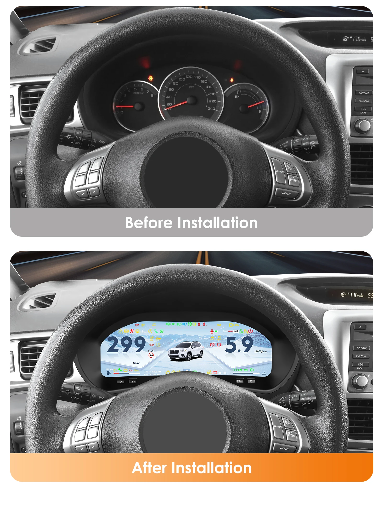 12.3“ Digital Car Cluster Carplay Android Auto For Subaru Forester(SH)2008-2012 Dashboard HD Screen Display Dash Panels Cockpit
