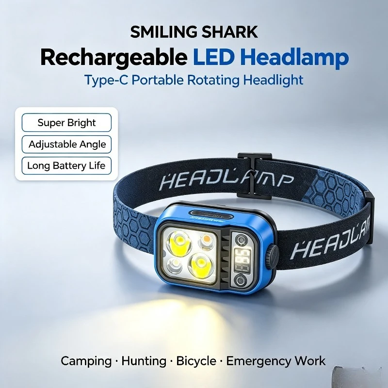 SMILING SHARK Rechargeable Rotating LED Headlamp Portable Multifunctional Headlight for Hunting Bicycle Outdoor Use TD-0198