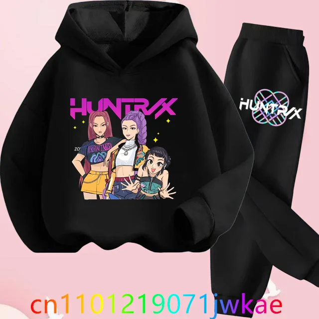 

Толстовка с капюшоном из корейского аниме, модные детские спортивные костюмы с длинными рукавами и капюшоном для подростков, KPop, охотники на демонов, комплекты с капюшоном + штаны для мальчиков и девочек