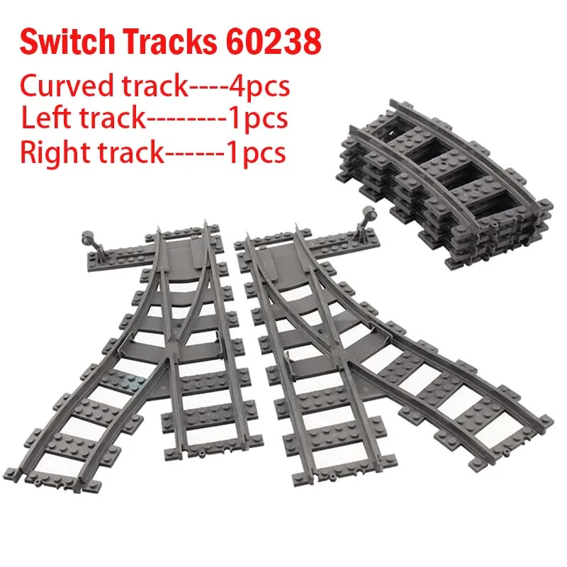 City Trains Flexible Railway Building Blocks Toys Crossing Forked Straight Curved Track Bricks Switch Tracks 60238 Tracks 60205