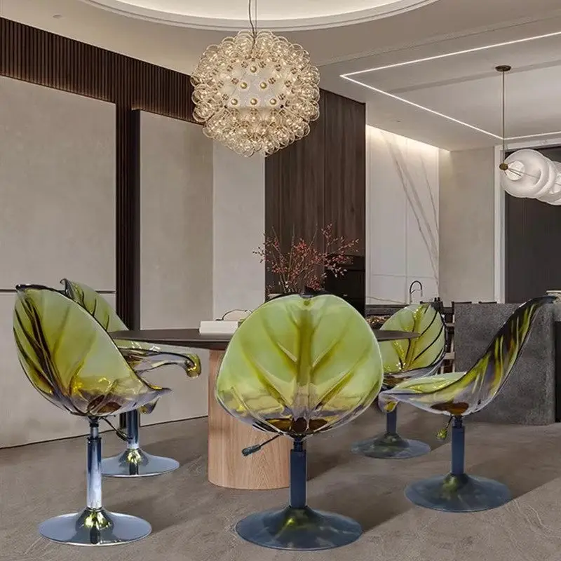 Creative transparent leaf chair, lifting resin leaf seat, model room dining chair, lobby crystal back chair
