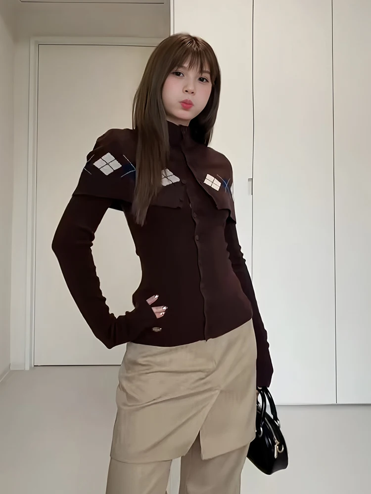 

Women's Long Sve Knitted Sweater Set with awl f High Collar Diamond Pattern Autumn Winter Faion Sensation Slim Fit