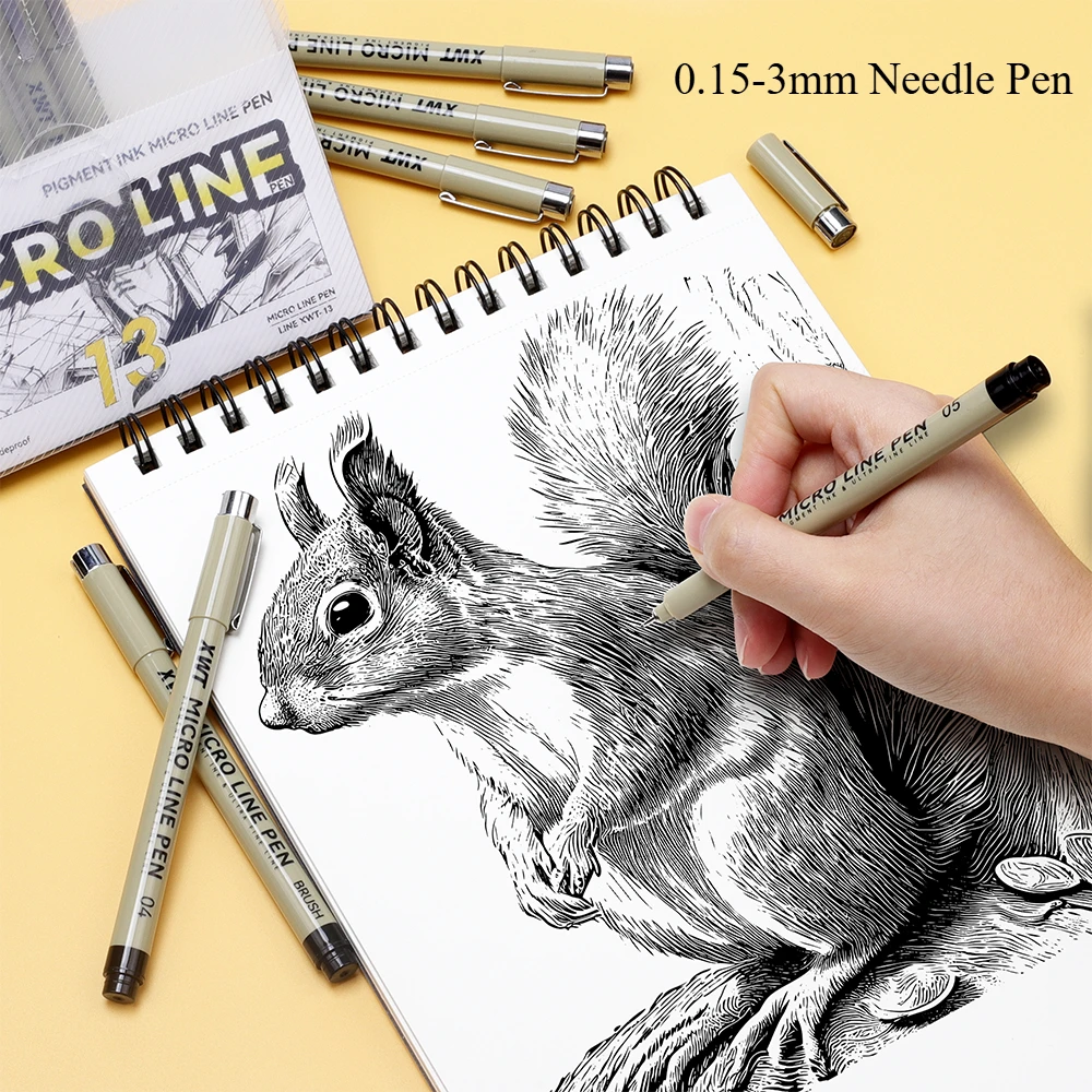 

Borrence 13-16Pcs Tip Pigment Liner Micron Ink Marker Pen for Manga Draw Sketching Hook Line Pen Sketch Stationery Art Supplie