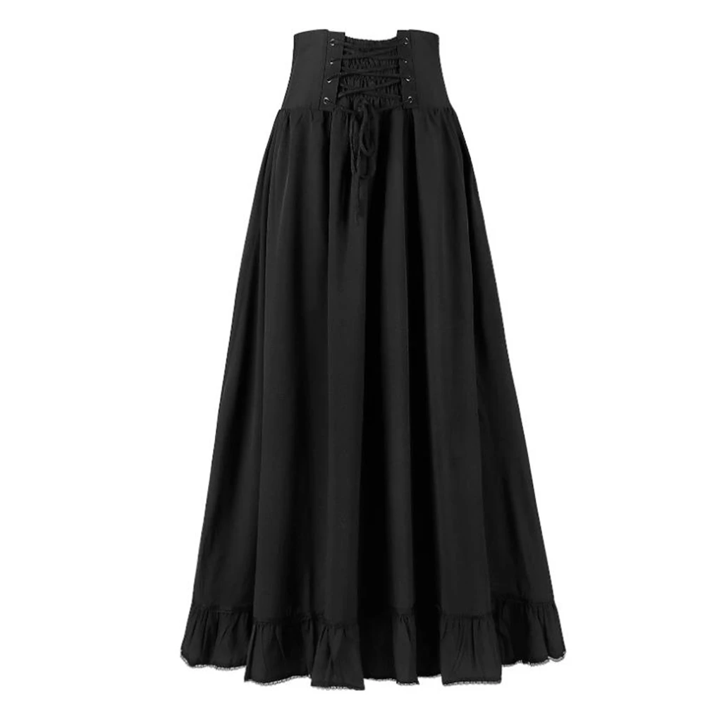 

Women'S Skirts Dress Up Falda Long Jupe European American Medieval Retro Gothic Style Waist Lace Swing Skirt Versatile