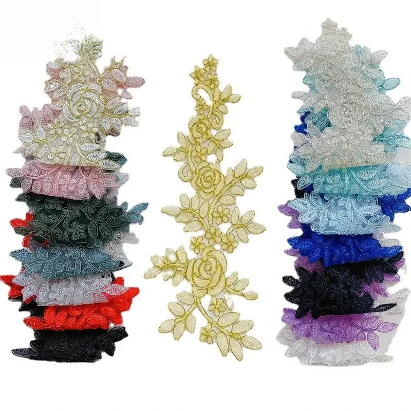 10 Pairs  New Fashionable Handmade Embroidery Multi-color Sticker Mirror Flower, Can DIY Wedding Veil Accessories