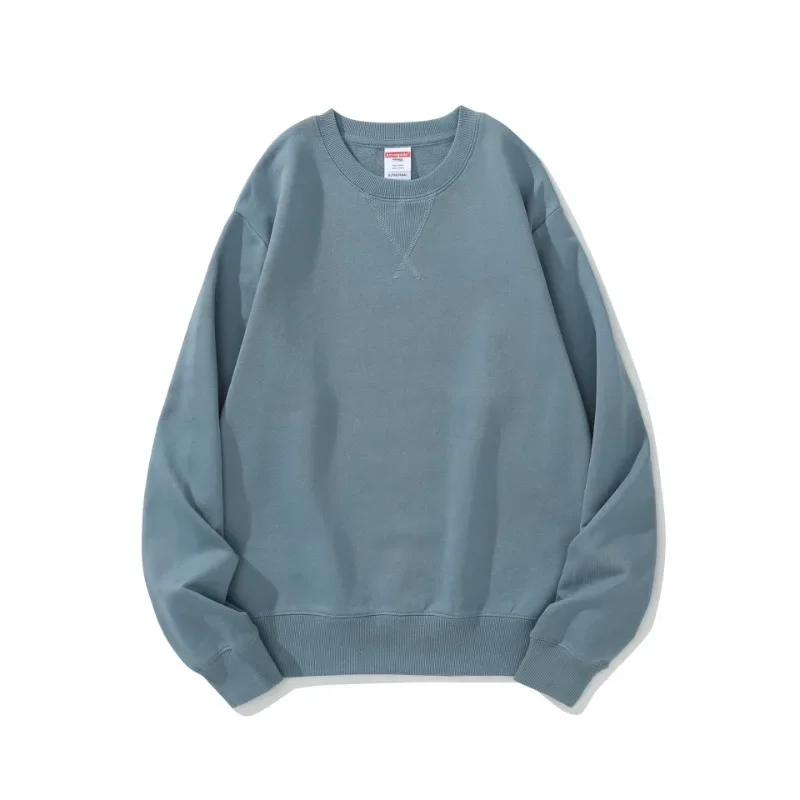 Autumn New Heavy 360g Hoodies Men 100% Cotton Casual Minimalist Sweatshirt O-Neck Triangle Line Solid Sports Basic Pullover Tops
