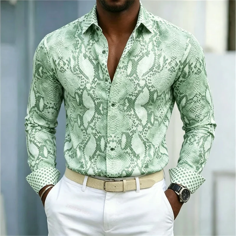 2026 New Men's Shirt Snake Print Long Sleeved Shirt Slim Fit No Iron Business Casual Shirt Street Style High-Quality Shirt view 4