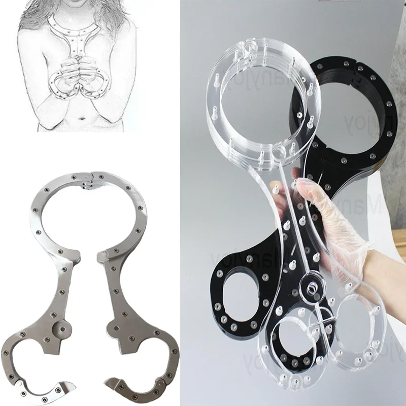 Aluminium Alloy&Crystal Pillory Handcuffs Neck Collar Cangue BDSM Bondage Oval Handcuffs Slave Shackle Restraints Yoke Sex Toys