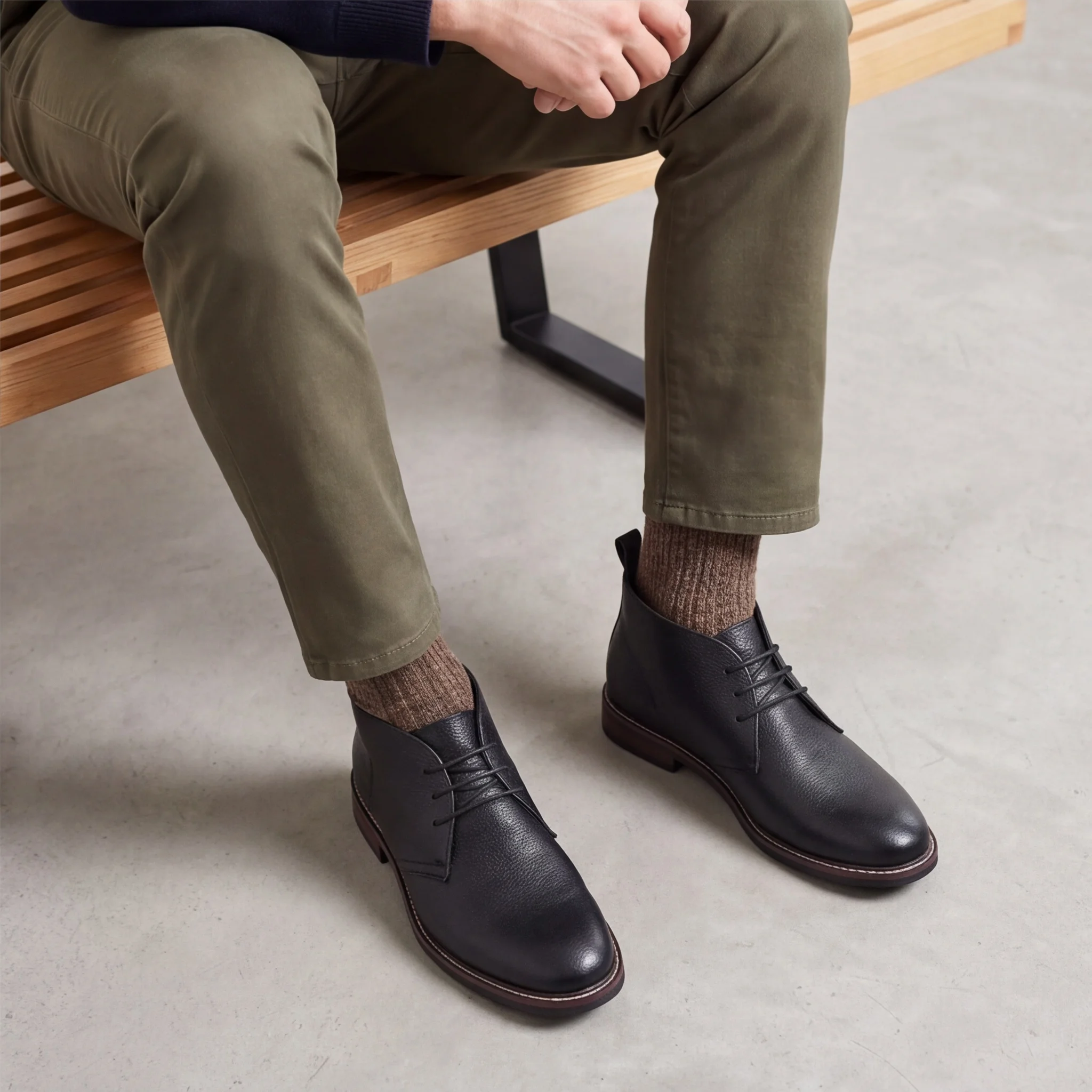 100% Leder Herren Chukka Boots Modische Bequeme Marken-Knöchelstiefel Echtleder Desert Boots # KD585 – Detail 12