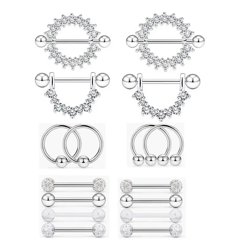 NONE 12 Teil/satz Edelstahl Rosa Herz Mond Nippel Piercing Kit Mode Kristall Sexy Nippel Ring Körper Schmuck PerforaМ Del Pezón 7