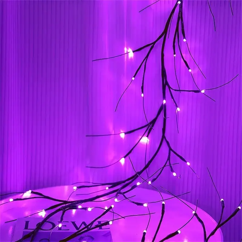 1PC 48LED Purple DIY Artificial Willow Vine Lights USB Powered String Lamp Wall Decoration Lights For Home Christmas Halloween