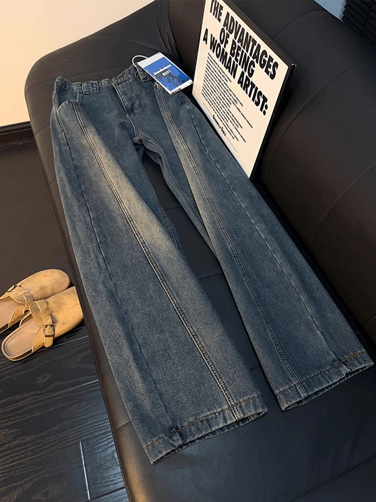 

Джинсы с зауженной ретро, мужские осенне-зимние джинсы Thiened Fce в стиле пэчворк, расклешенные ноги, повседневные брюки в американском стиле