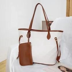 Purse New 2-piece Set Mother Bag Handheld Big Bag Simple One Shoulder Crossbody Big Bag Fashionable Color Contrast Big Bag