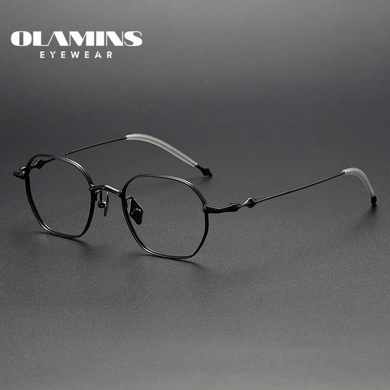 

OLAMINS Pure Titanium Glasses Frame Fashion Round Frame Classic Myopia Frame Ultra Light-weighted Glasses Frame Men Eyewear