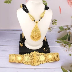 Gold Plated Jewelry Set for Women, Wedding Jewelry, Bridal Belt, Pendant, Bead Chain, Long Chain Sets, Designer Fashion, Algeria