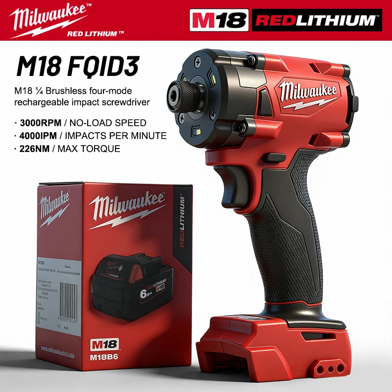 Аккумулятор M18 Milwaukee 18В 6.0Ач, бесщеточный ударный гайковерт M18 с шестигранным хвостовиком 1/4 дюйма, компактный аккумуляторный электроинструмент 18В с высоким крутящим моментом (для быстрой работы)