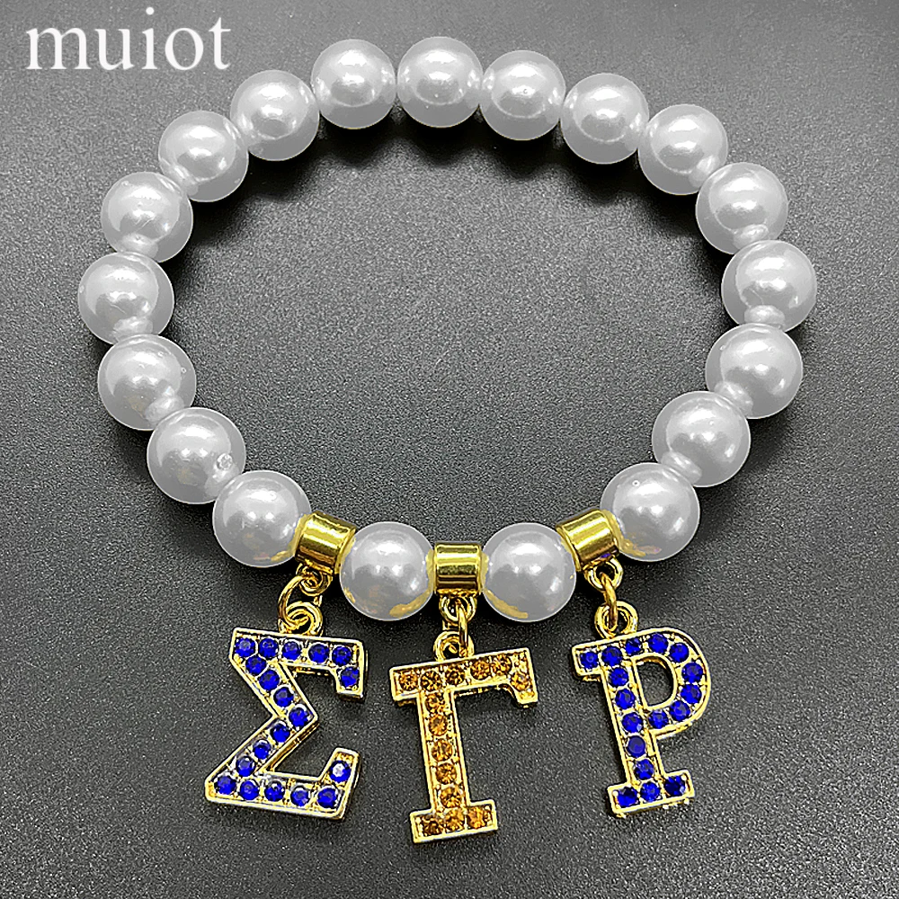 سوار سيغما غاما رو بحروف من حجر الراين ، شعار مجتمع نسائي ، إسورة لؤلؤ ، مجوهرات #1