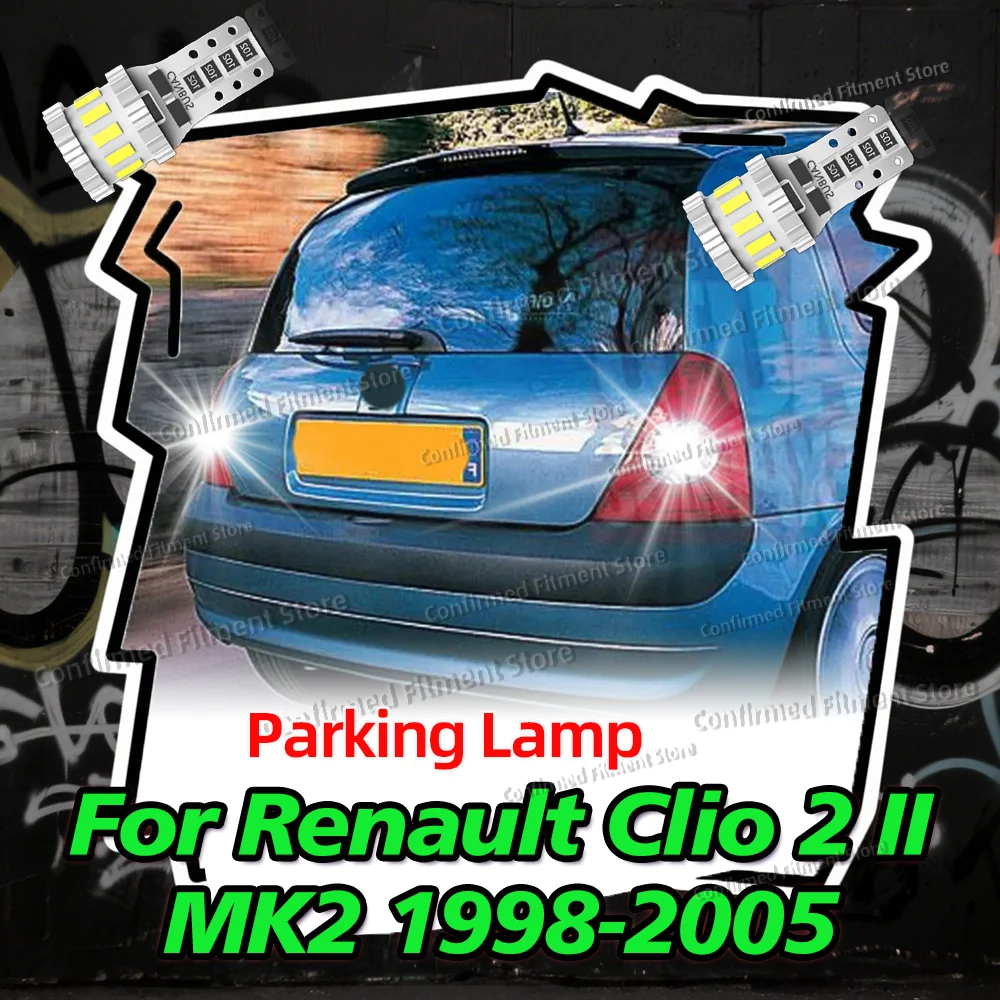 2 pçs lâmpada de sinal t10 w5w led canbus lâmpadas lâmpada estacionamento para renault clio 2 ii mk2 1998 1999 2000 2001 2002 2003 2004 2005