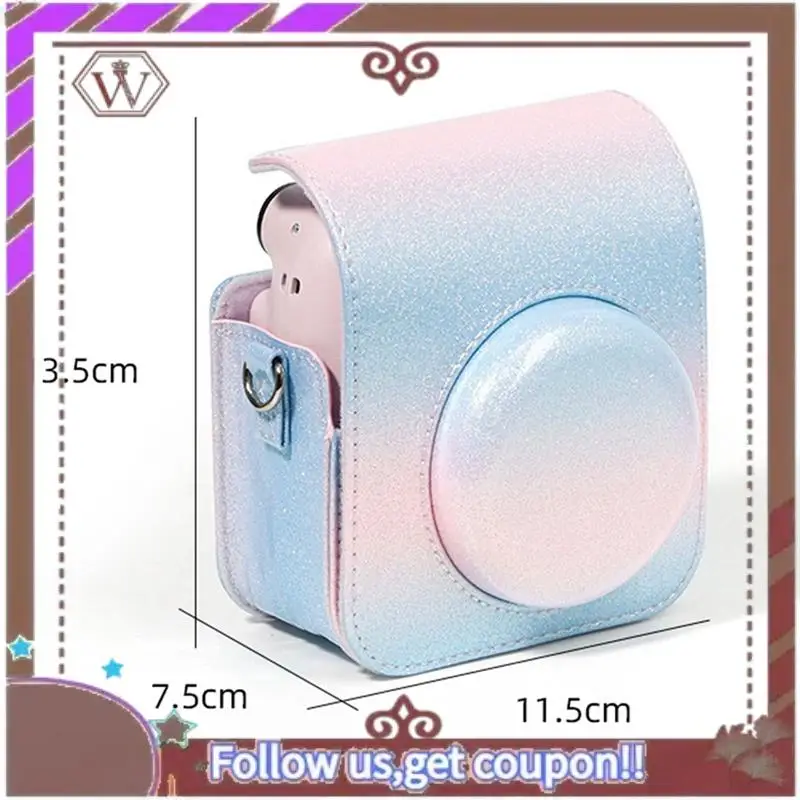 Чехол для камеры ABBG с регулируемым плечевым ремнем, мягкий защитный чехол из искусственной кожи, дорожная сумка для Fujifilm Instax Mini 12, сине-розовый