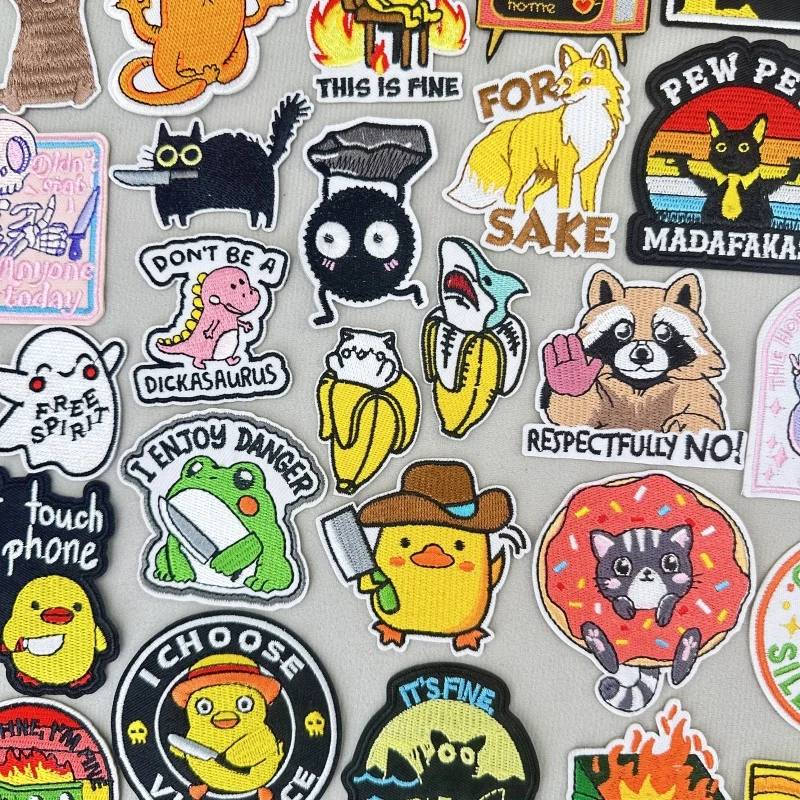 

Cute Cat/Duck Patch Cartoon Sew Applique Iron On Patches For Clothing Funny Animal Embroidery Patches On Clothes Ironing Sticker