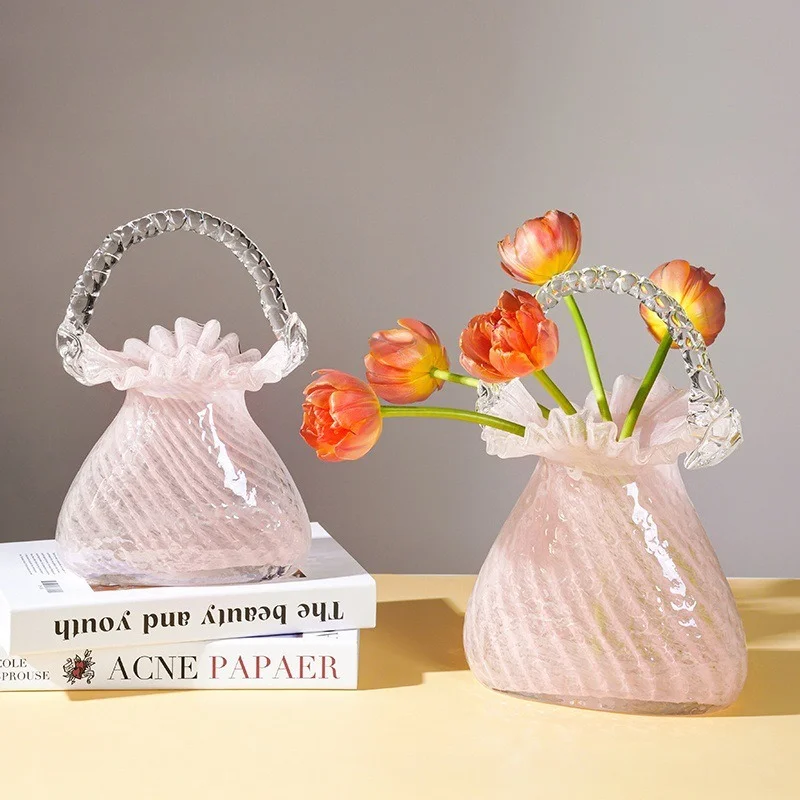 

Легкая роскошная стеклянная портативная ваза в пасторальном стиле, сумка для дома, гостиной, дизайнерская стеклянная цветочная композиция, водный цветочный орнамент