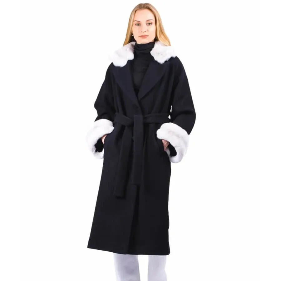 Women's Jacket Wool Fur Coat Real Cashmere Coat With Natural Rex Rabbit Fur Collar Cuffs Warm Winter Long Jacket