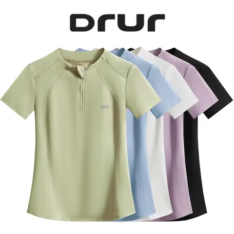 DRUR 여성용 반팔 요가 셔츠, 스포츠 상의, 체육관 의류, 빠른 건조, 통기성 지퍼, 피트니스 티셔츠, 느슨한 요가 의류 Best5