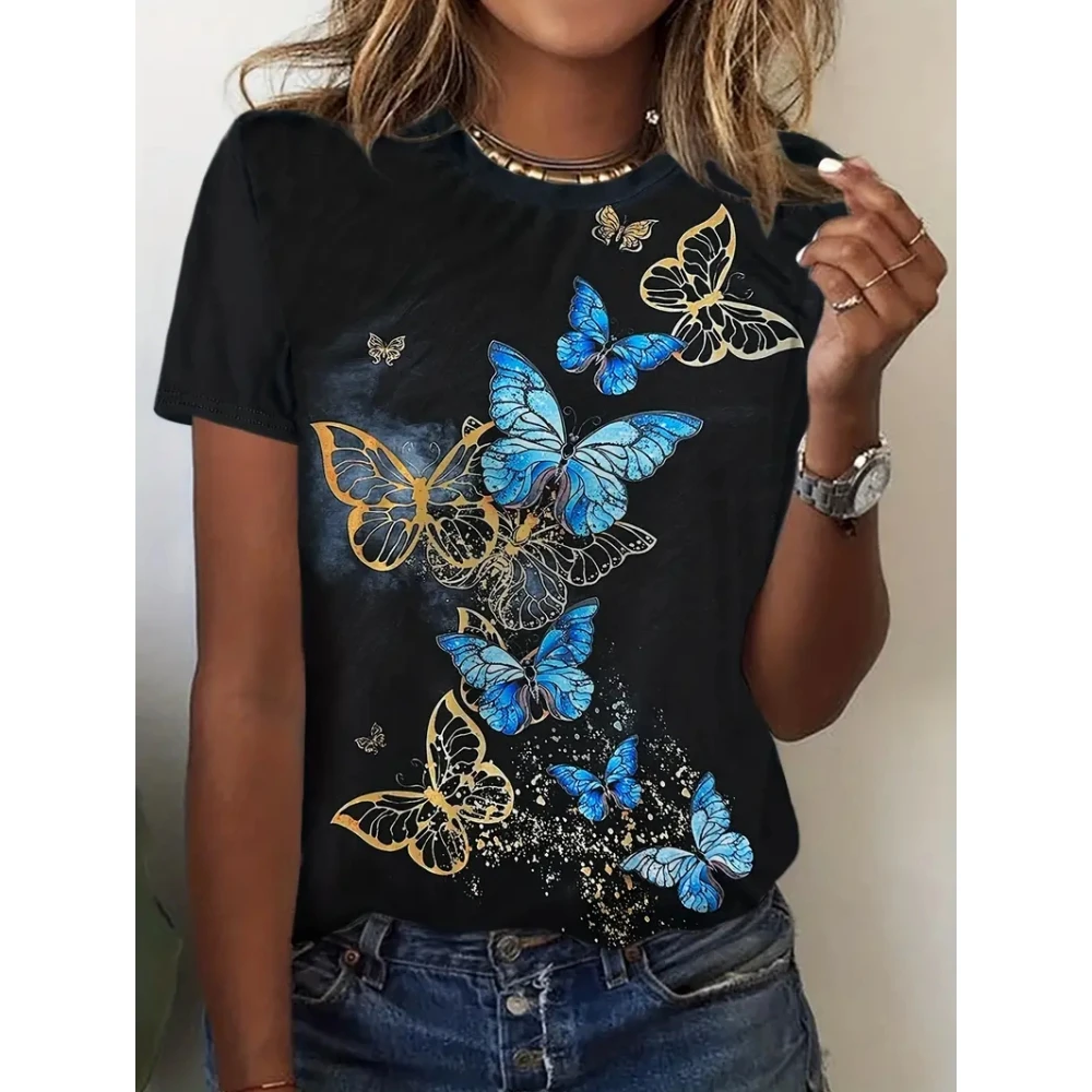 Fashion 3D Butterfly Print T Shirt For Women Summer Hot Sale Animal Pattern T-Shirt Casual O-neck Short Sleeve Top Girl Clothing