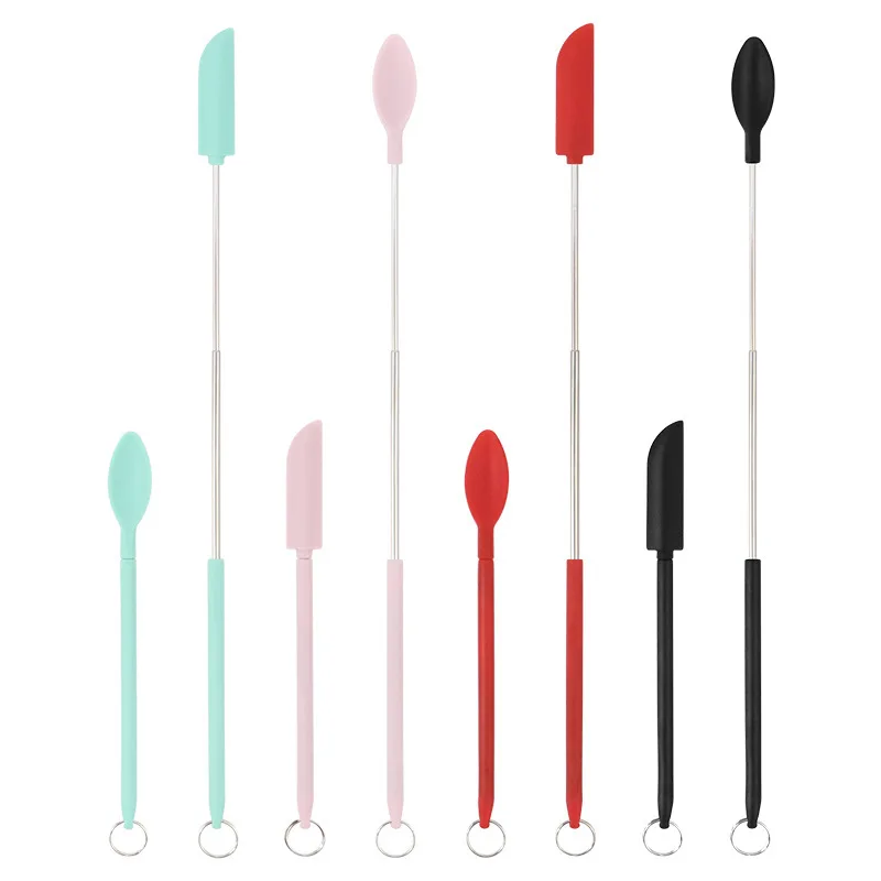 Multifunctional Telescopic Spatula Silicone Mini Small Pointed Spatula Small Spatula Cooking Cosmetics with Hanging Buckle