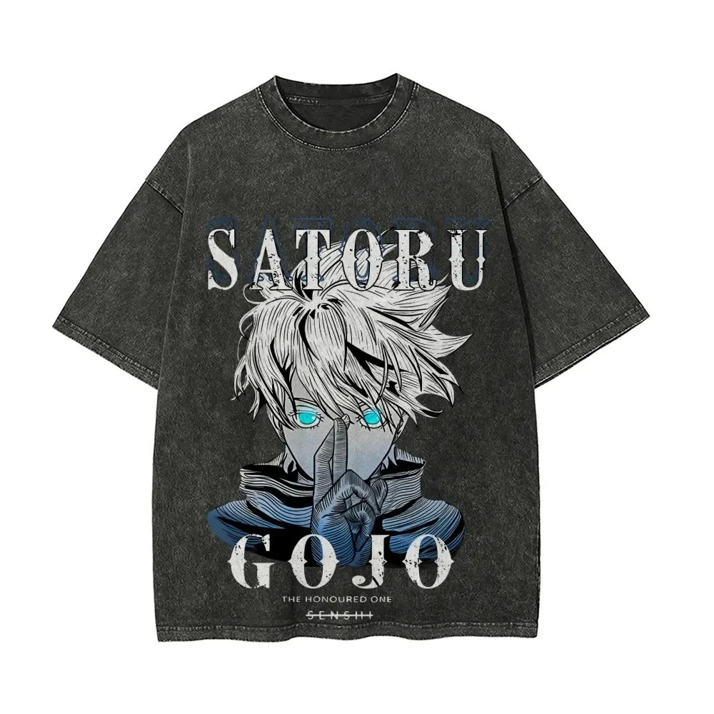 Satoru Gojo Honoured One T-shirt Jujutsu Kaisen Six Eyes T Vintage Washed Oversized Retro Anime Harajuku Streetwear Graphic Top