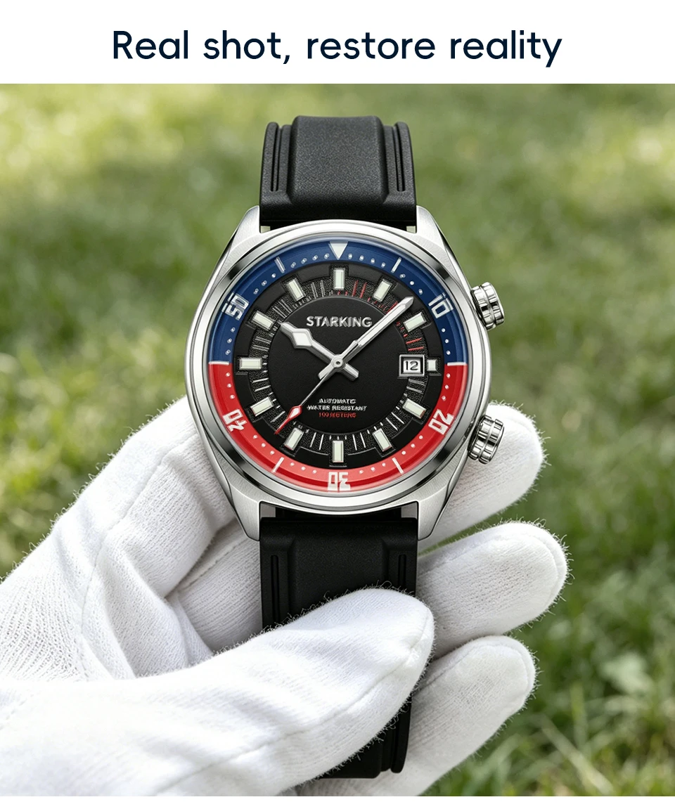STARKING Men's Automatic 8215 Diving Watch Luminous Mechanical Watches Swimming Dive 100m Waterproof Wristwatch Silicone Strap view 6