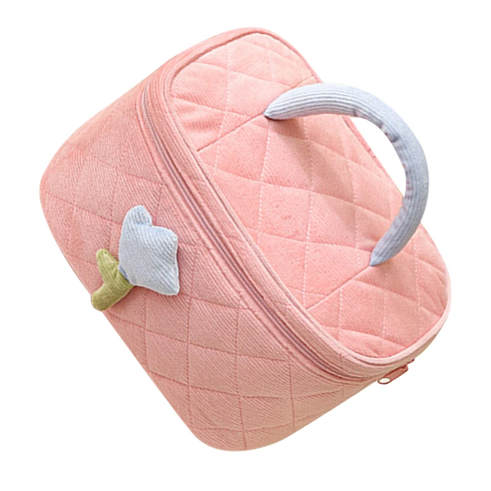 

High Capacity Makeup Bag Teen Girls Flannel Large Storage Organizer Skin Care Travel Pink Bucket Style