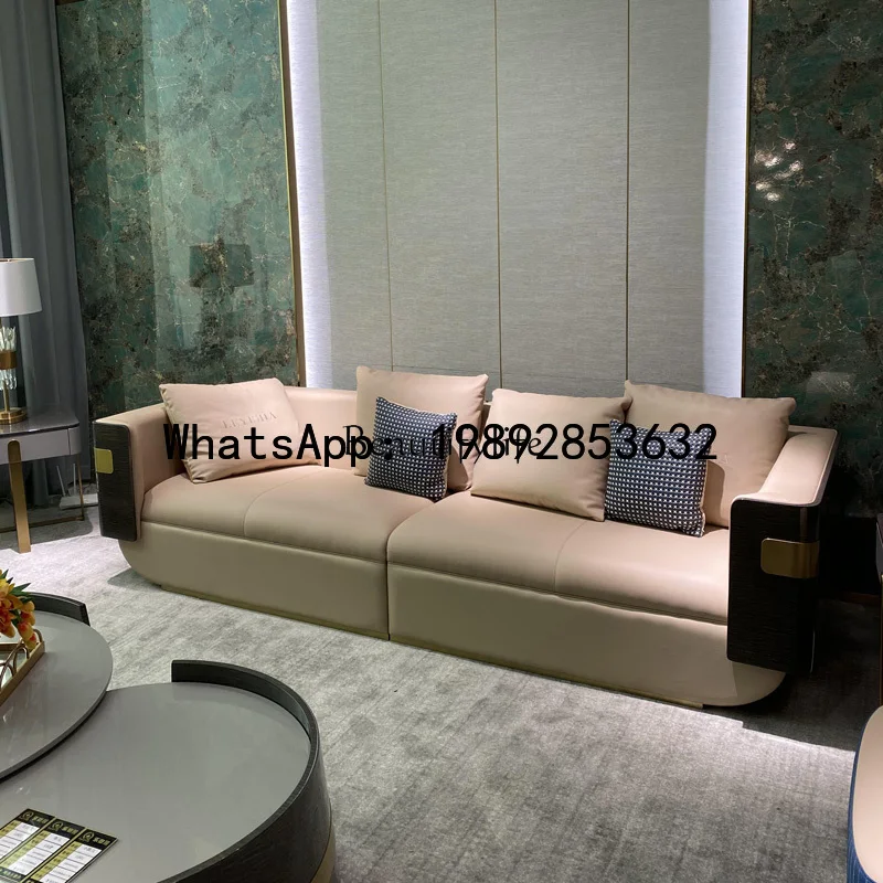 

X5 Light Luxury Genuine Leather Sofa Set Villa Living Room Combination Furniture Postmodern Hong Kong Style