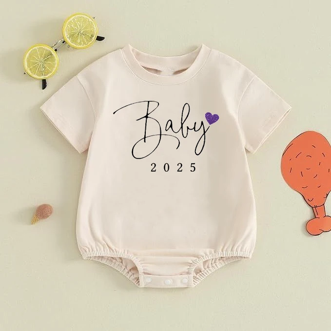 Baby 2025 Print Bubble Romper Boy Girl Short Sleeve Infant Oversized Bodysuit Newborn Jumpsuit Pregnancy Announcement Rompers