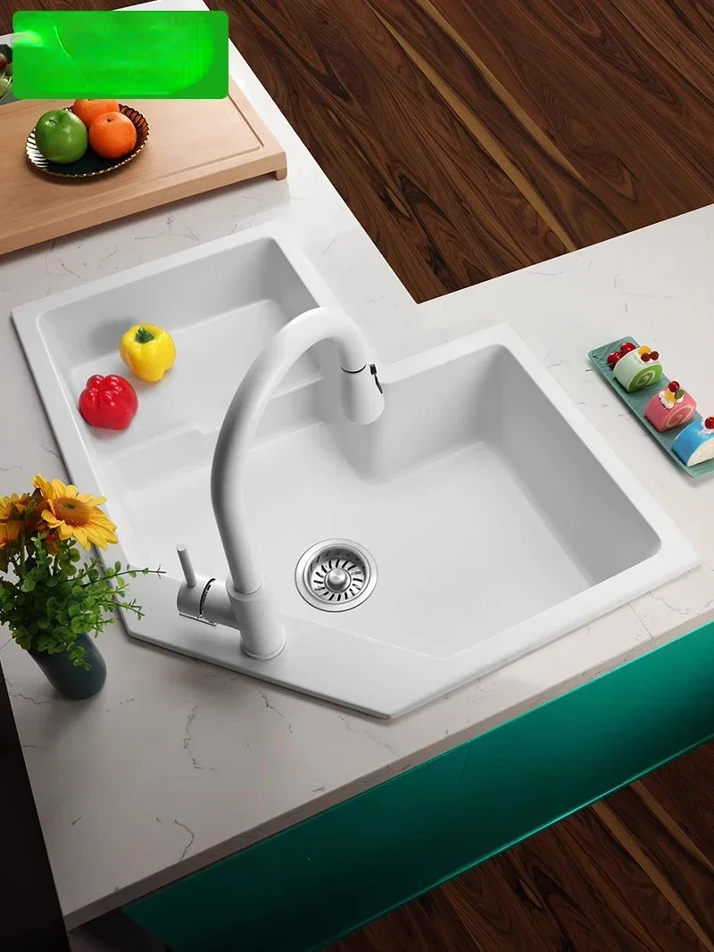 

quartz stone sink household special-shaped corner vegetable basin dishwasher