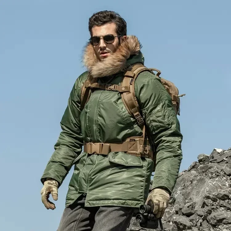 Novo inverno n3b puffer jaqueta masculina longo canadá casaco de pele militar capuz quente trincheira camuflagem tático bombardeiro exército coreano