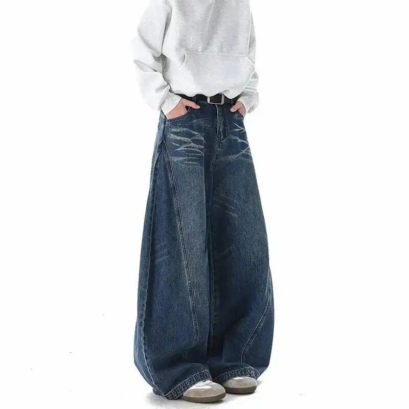 Lightning Pattern Printting 2026 Spring New Men's Jeans Loose Casual Wide Leg Black Blue Design Denim Long Pants 9XNQGU