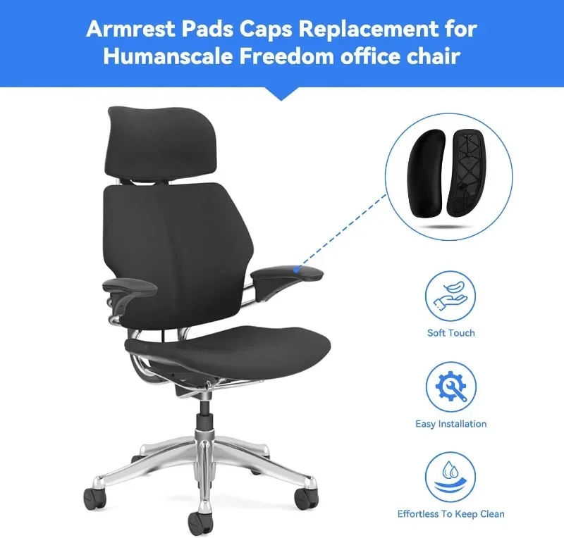 1 Pair Arm Pads Replacement for Humanscale Freedom Office Chair Only for Height Adjustable Arm Black