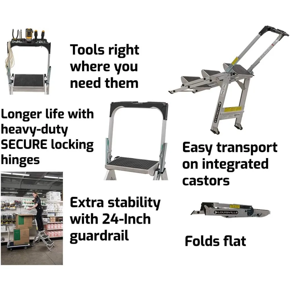Escalera de extensión multiposición de 11 pies con bandeja extraíble y estabilizador, capacidad de carga de 330 lb