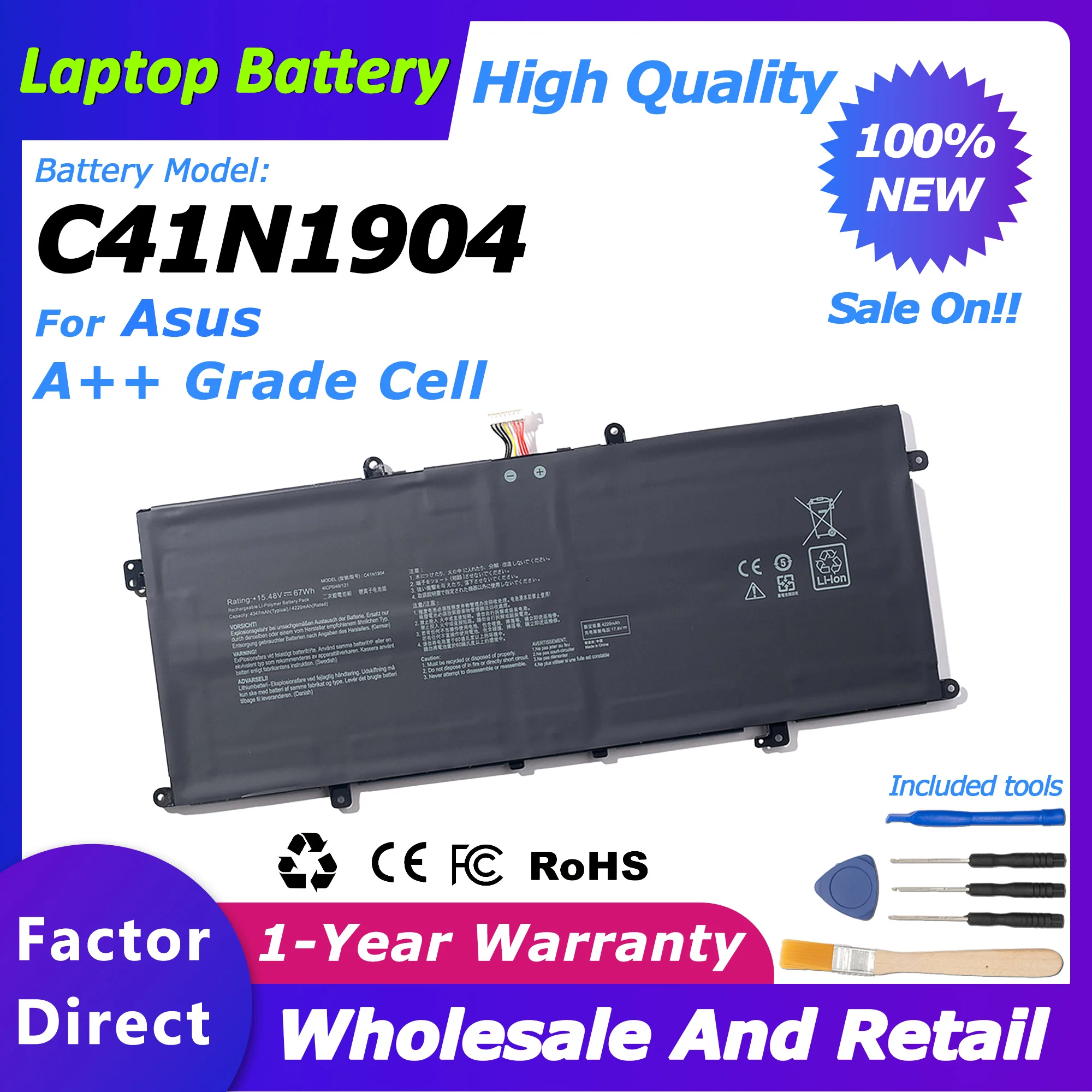 C41N1904 Lithium Batteries for ASUS C41N1904, U4700I, UXF3000E, U4700E, U4700J, U3700J Laptops 4347mah