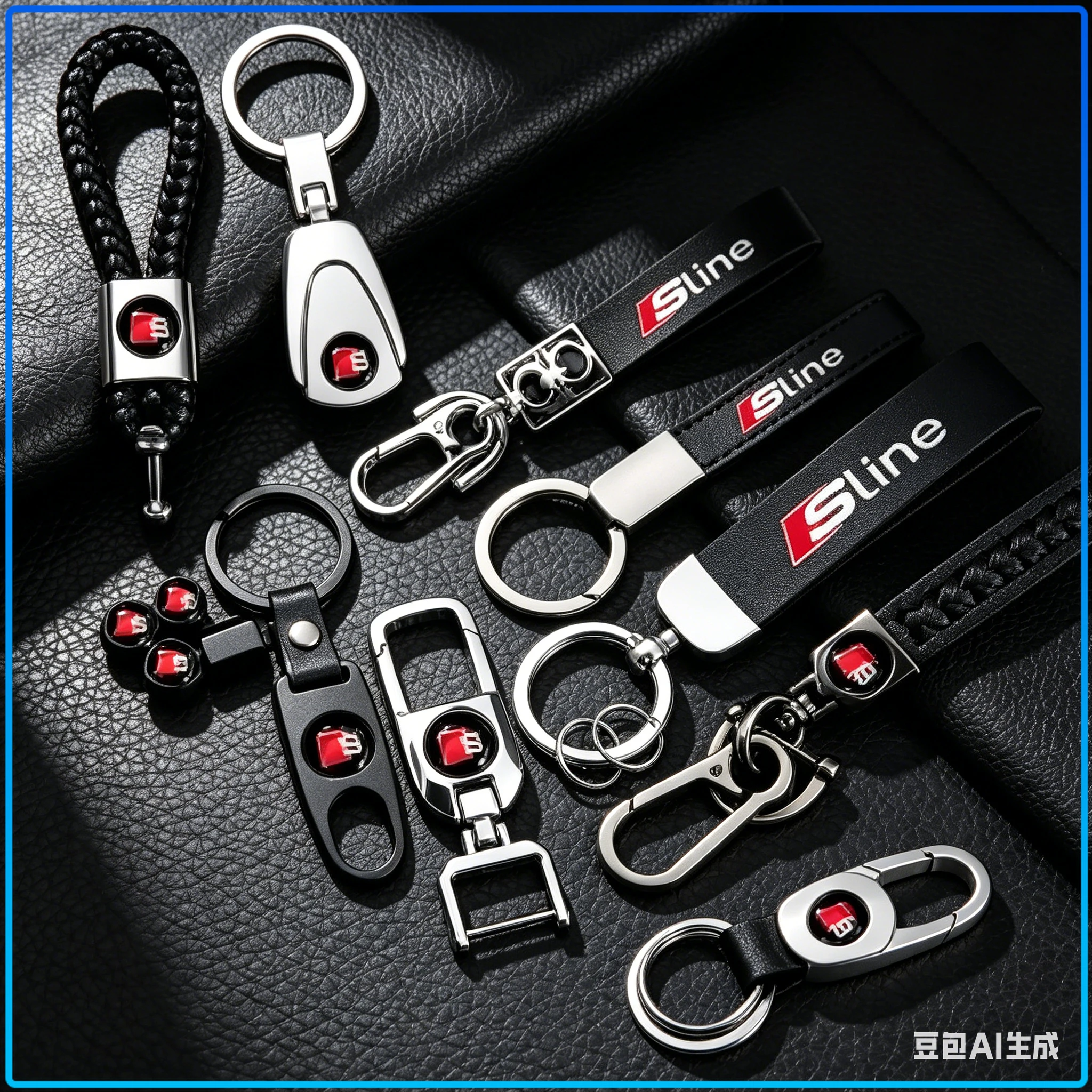 1Pcs Car Emblem Badge Keychain Metal Leather Key Ring Key Chain For Audi A4 A3 A5 A6 A7 A8 Q3 Q5 Q7 Q8 B5 B6 B7 B8 B9 Q7 8P 8V