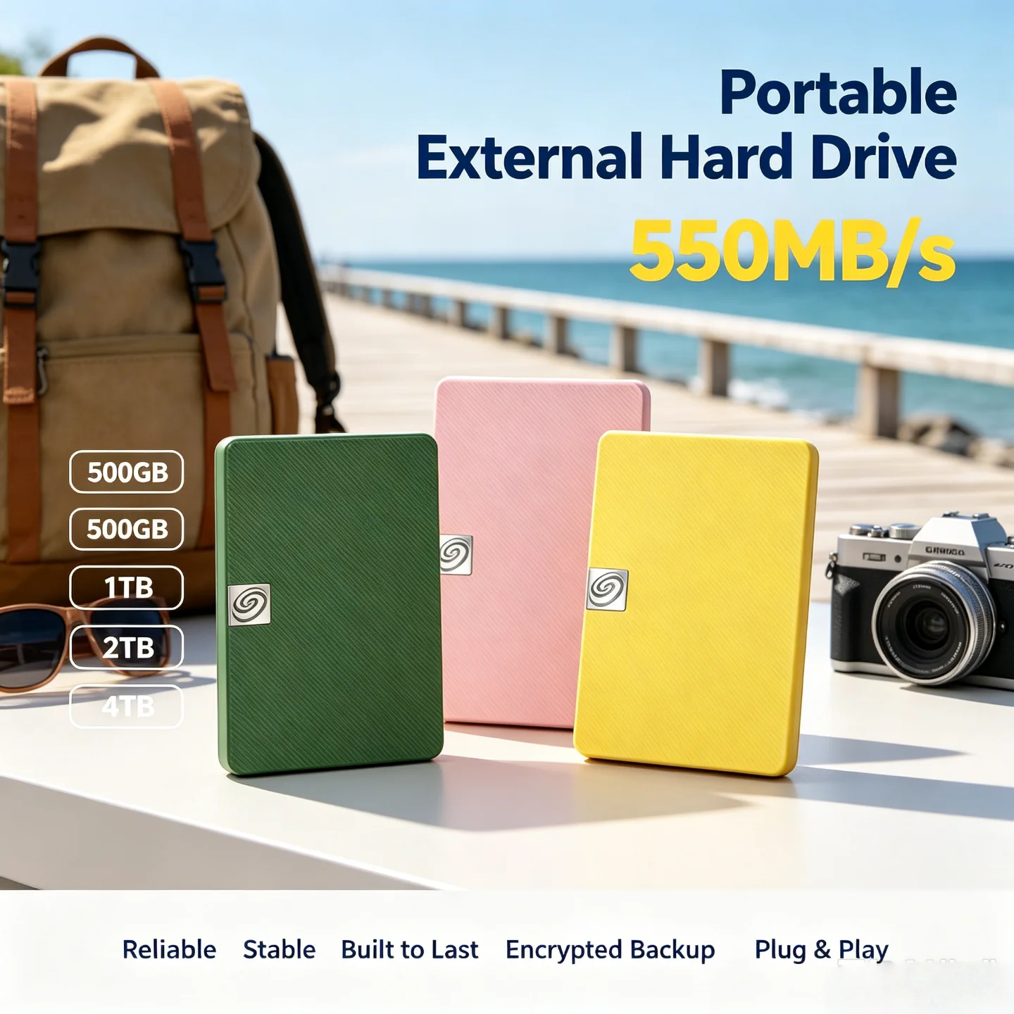 550MB/s Portable External Hard Drive 2TB 1TB 4TB 500GB Secure Backup for Desktop Mac PS5 Laptop Accelerate Game Storage