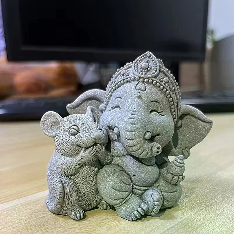 1pc Elephant Statue With Hands Clasped In Prayer Position, A Guardian Elephant Statue, For Home Decoration.