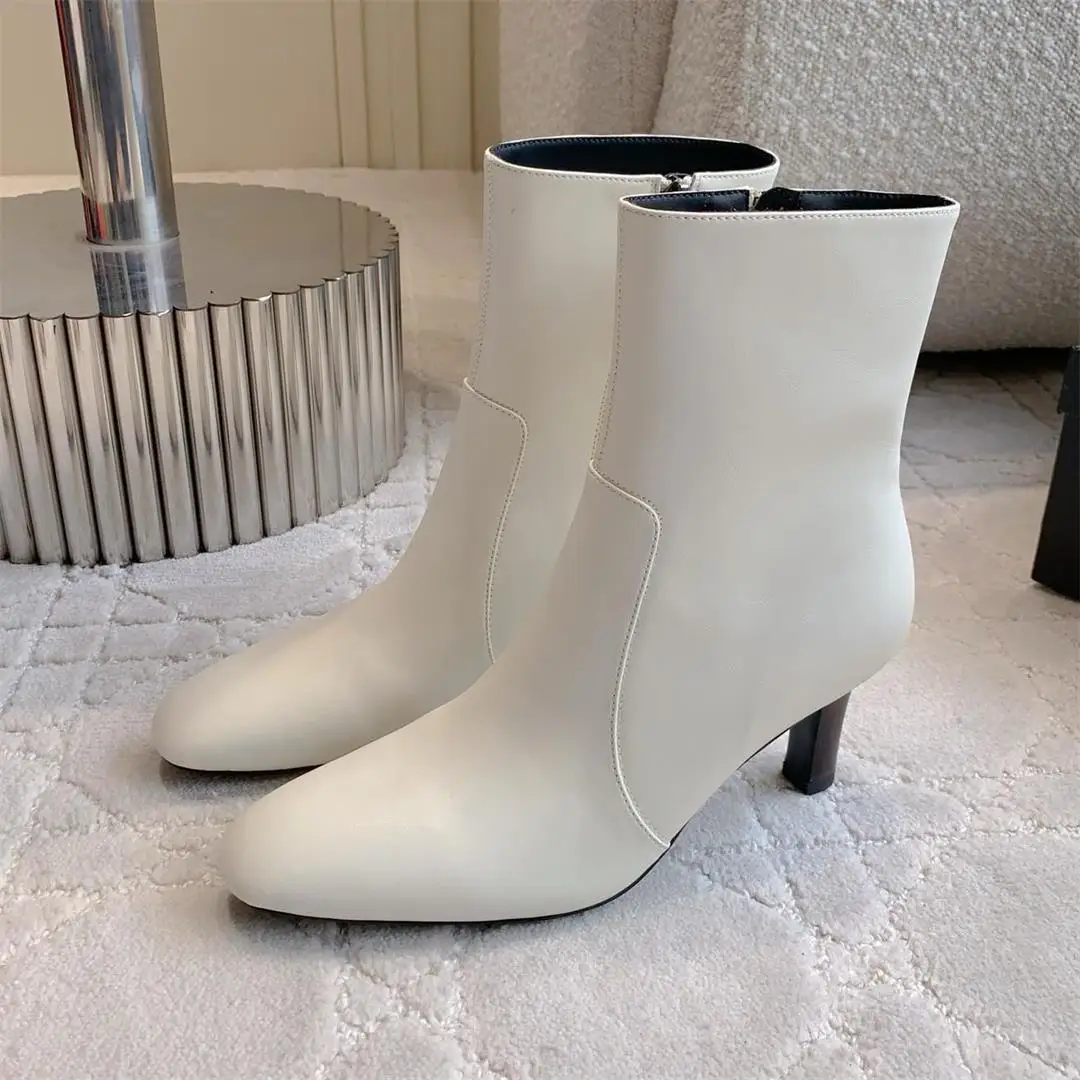 

Женские элегантные ботильоны на высоком каблуке с круглым носком, минималистичные кожаные короткие ботильоны на молнии для зимы, офисные уличные ботинки