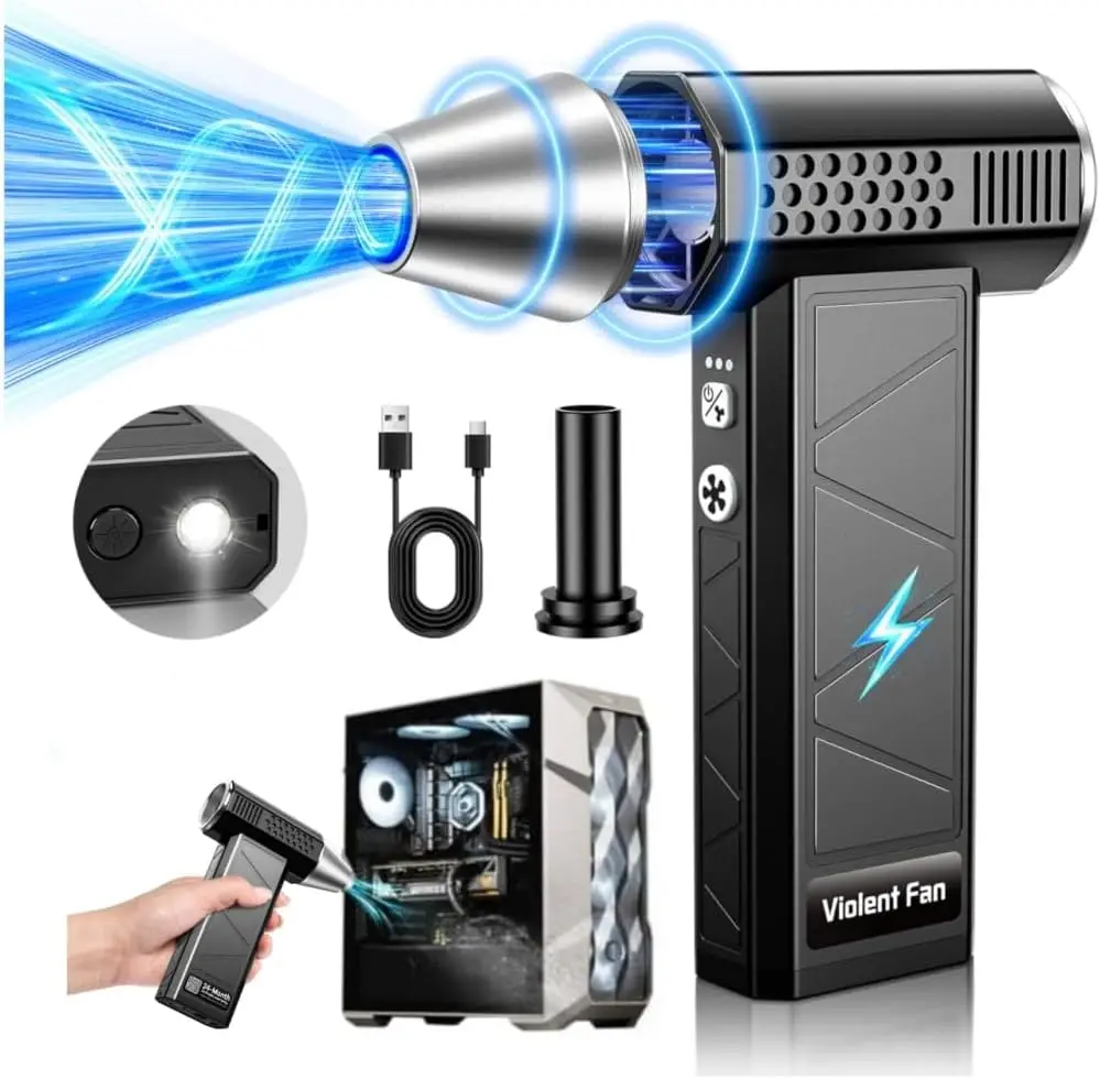 

380000RPM Electric Air Duster with LED Light, 4-Speed Adjustable Rechargeable Blower for Keyboard Car Home Cleaning