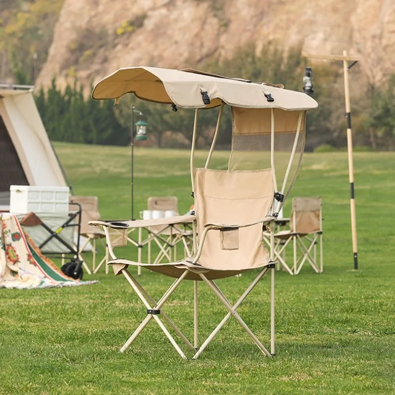 Foldable Outdoor Sun‑Shade Director Chair Portable Fishing Beach Armrest Leisure Chair