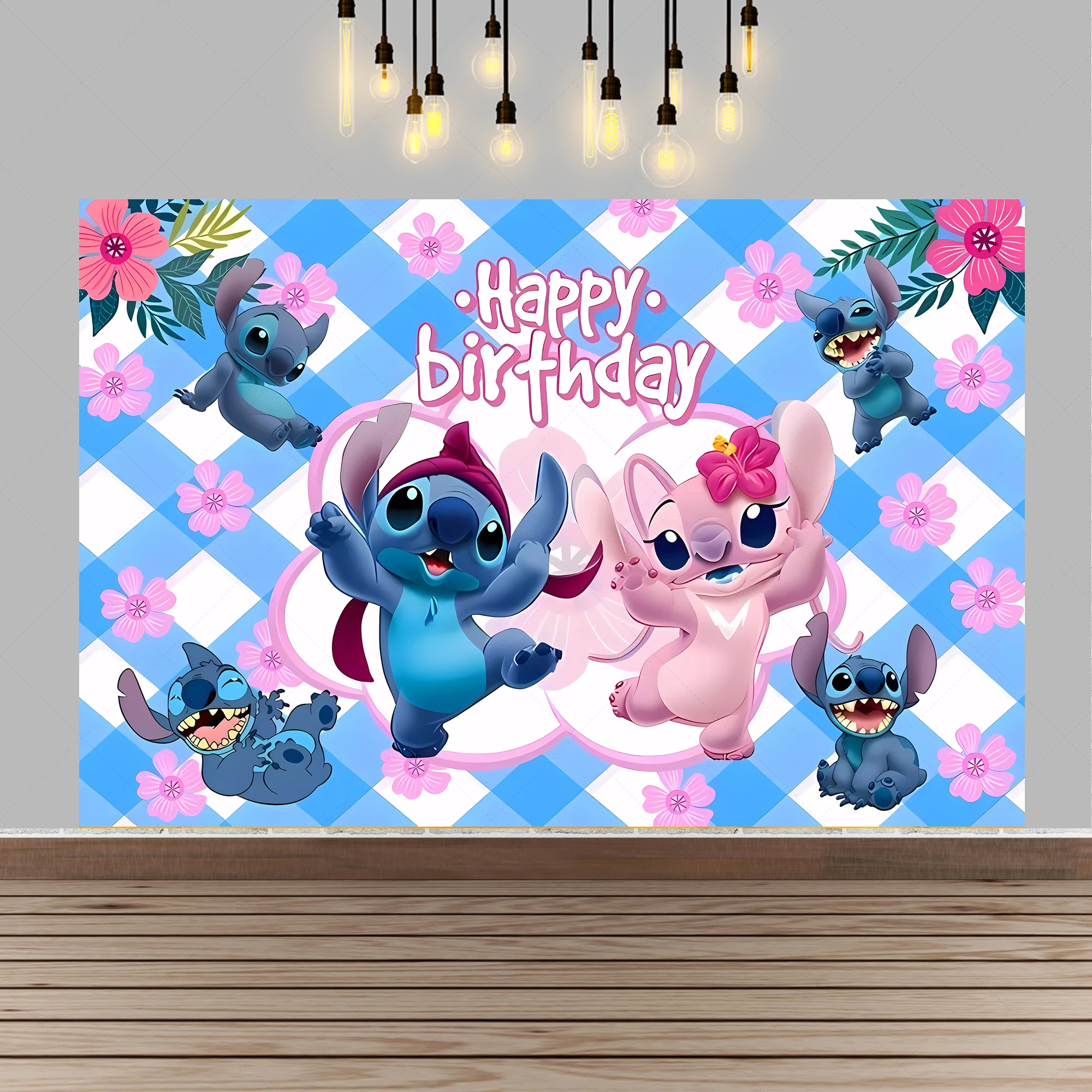 Lilo Stitch Backdrops Children's Happy Birthday Decoration Background Baby Shower Banner Photography Studio Photo Cusotm Props